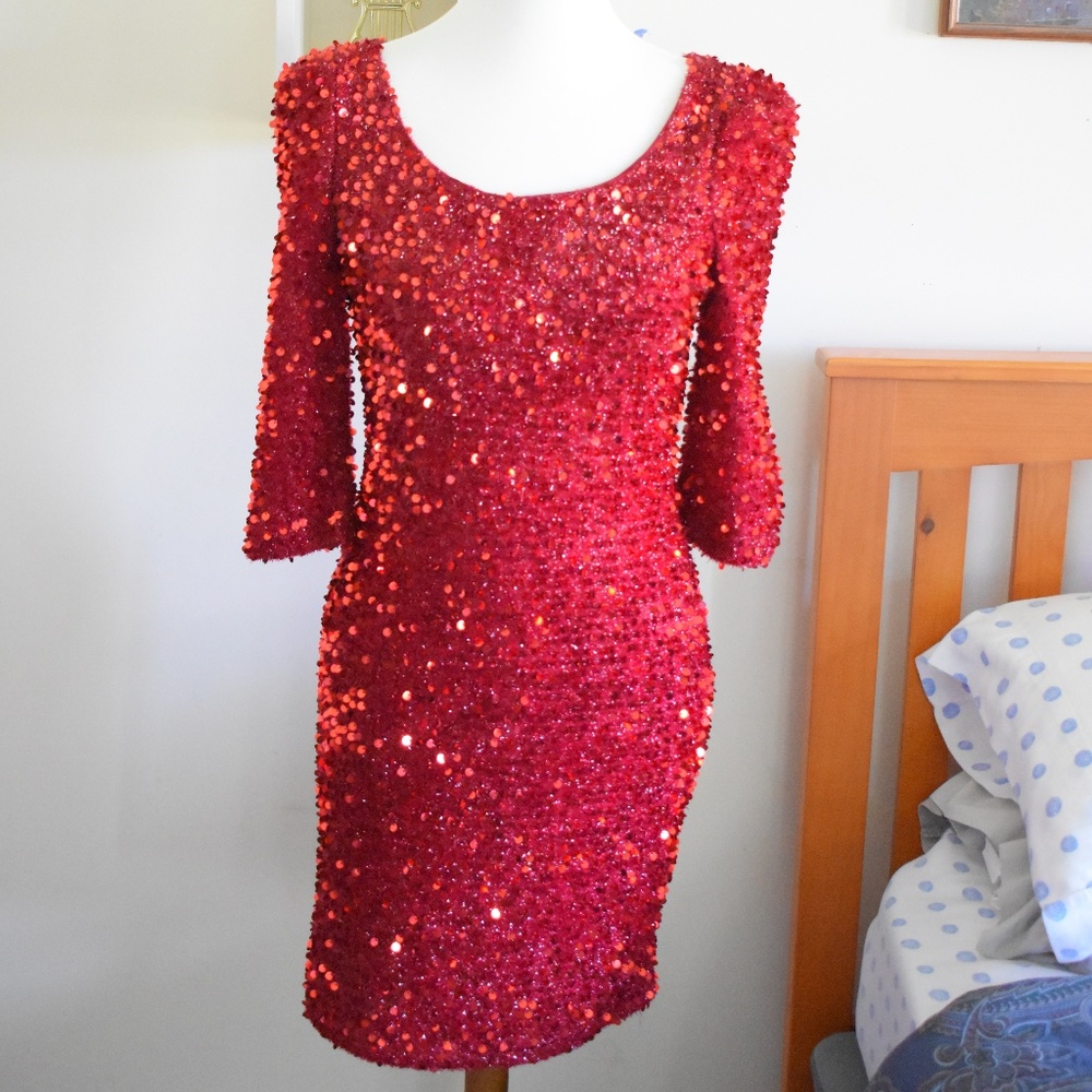 Red Sequin Bodycon Cocktail Dress